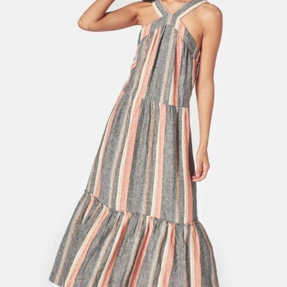 Joie Rosabel Halter 100% Linen Tiered Maxi Dress size medium